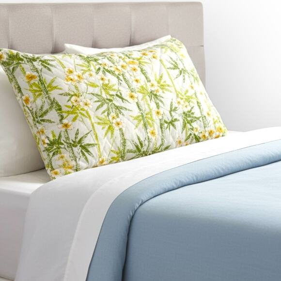 Unbranded Other - Vintage 1970s Floral Bamboo Pillow Sham Quilted Standard Size Green Yellow